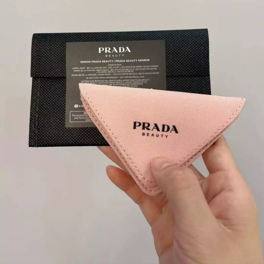 PRADA Beauty Logo Triangle HandHeld Purse Mirror - Picture 4 of 9